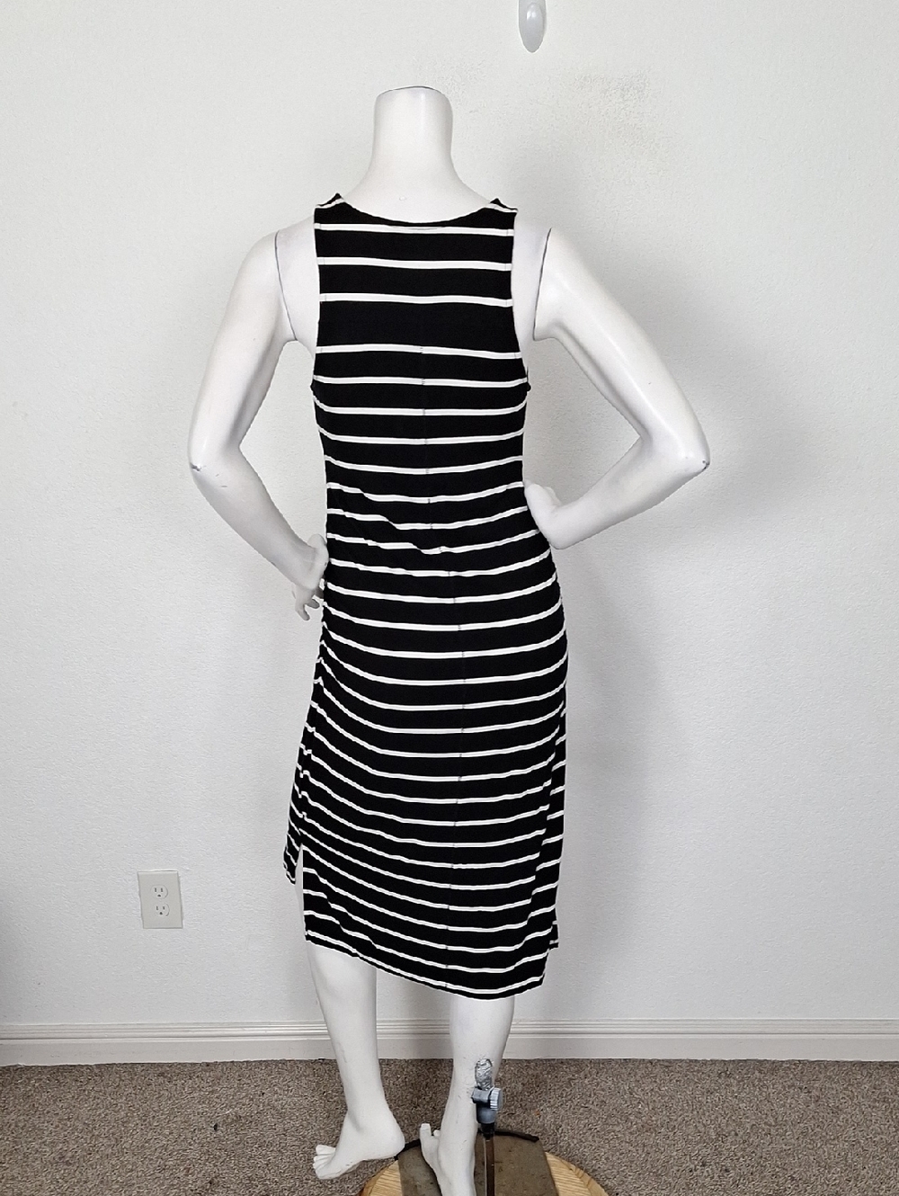 Liz Lange Maternity Black White Striped Boho Feminine High Low Midi Dress Size S - Picture 6 of 12